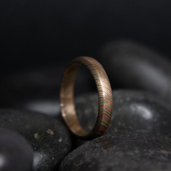 The Mokume Gane stackable ring is smaller piece of Mokume Gane Jewelry that is a perfect addition to any set of rings