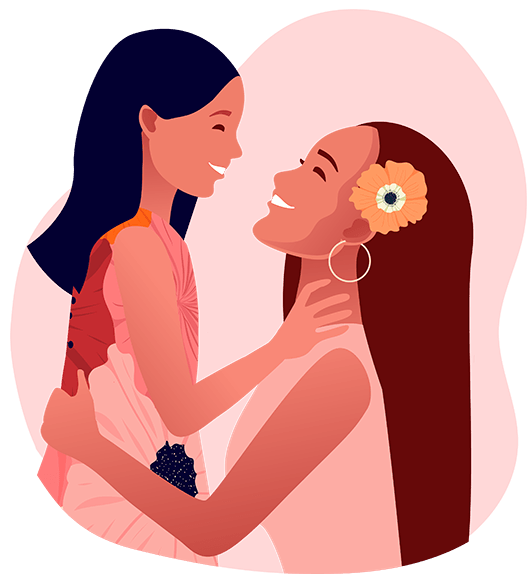 femme et sa fille qui sourient