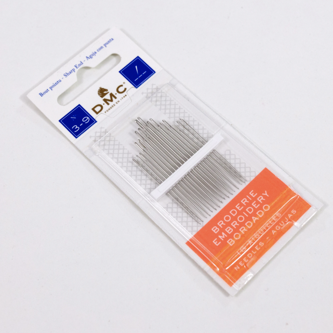 This is an image of a DMC 3-9 embroidery needle pack.