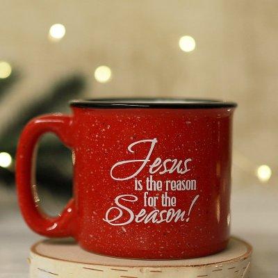 red mug says Jesus is the reason for the season