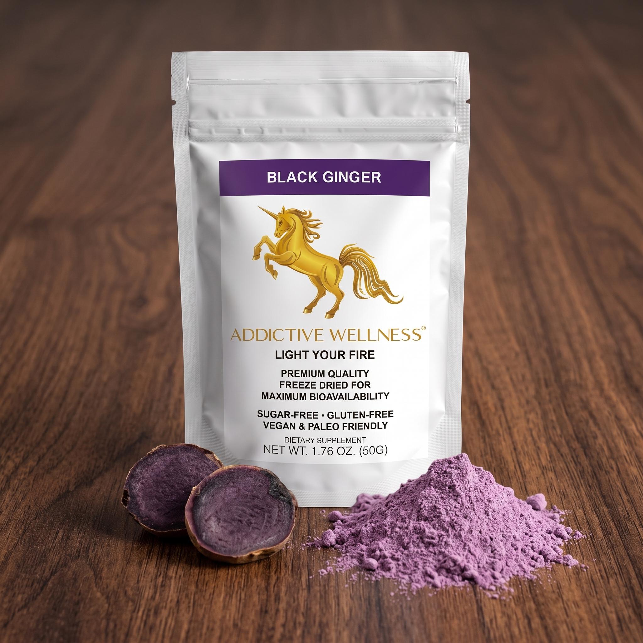 black ginger powder and pouch