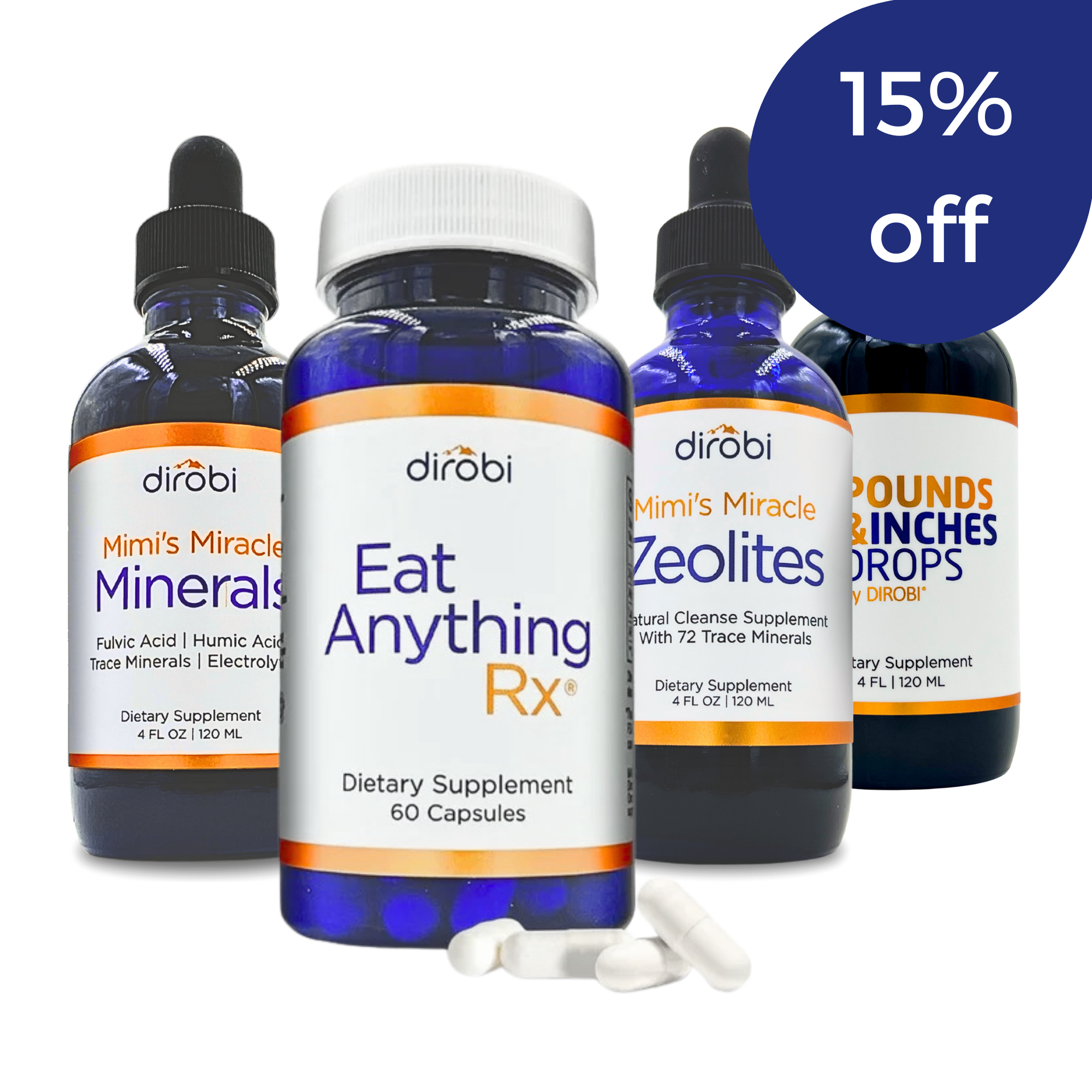 Eat Anything Rx, Mimi's Miracle Minerals, Mimi's Miracle Zeolites, and Pounds and Inches Drops by Dirobi