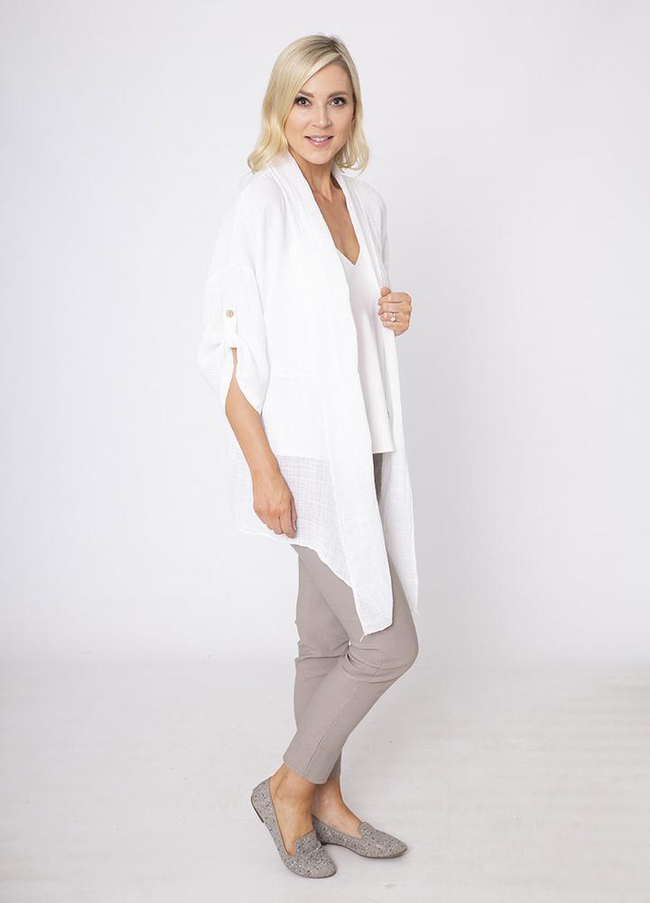 Roll Neck Button Sleeve Linen Cardi