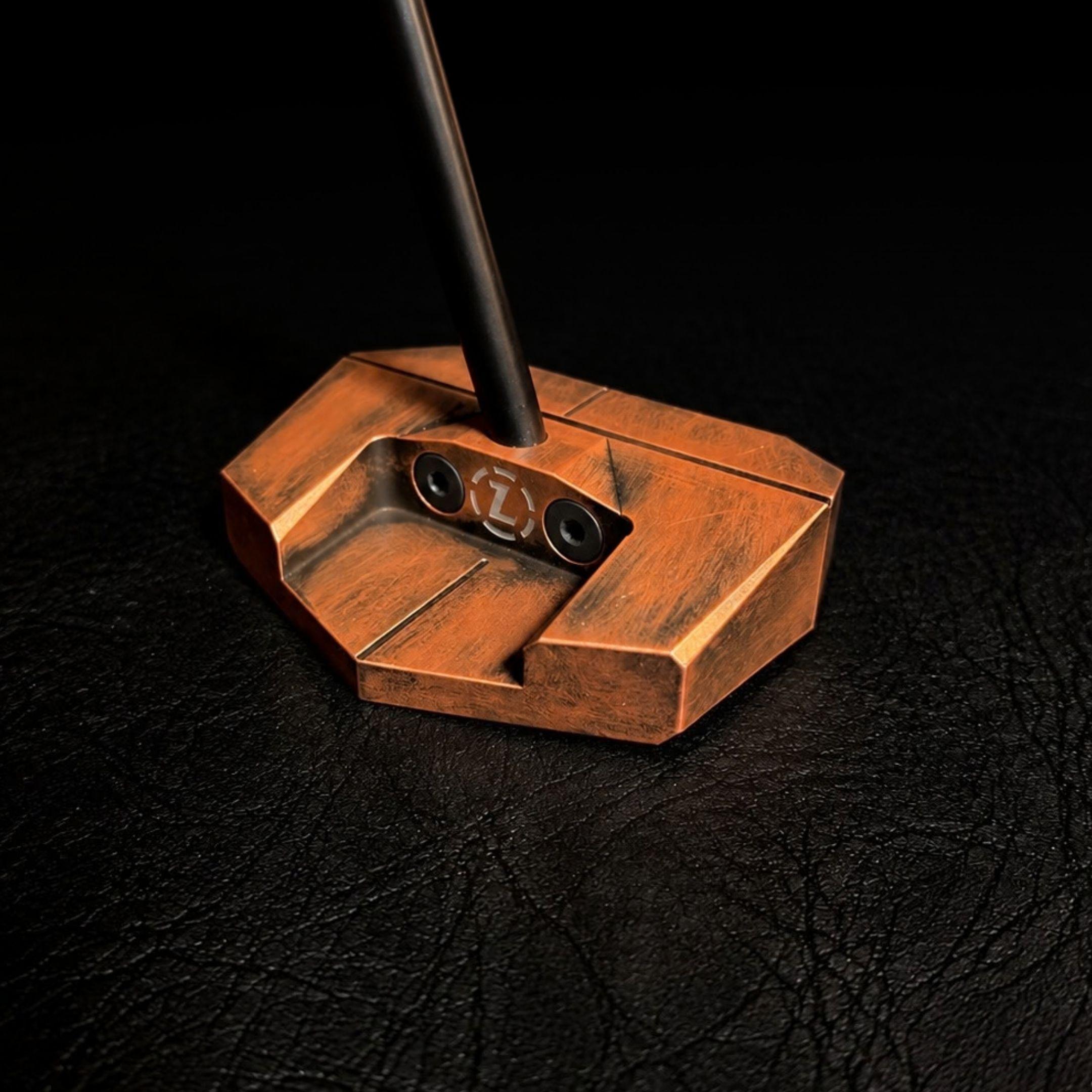 Lazrus LAZ2.5 zero torque mallet putter in Red finish showing The club from the front with the guideline and milled face