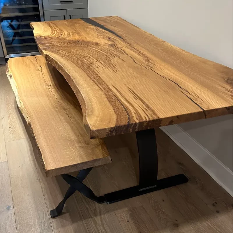 Live Edge Oak Dining Table and Bench