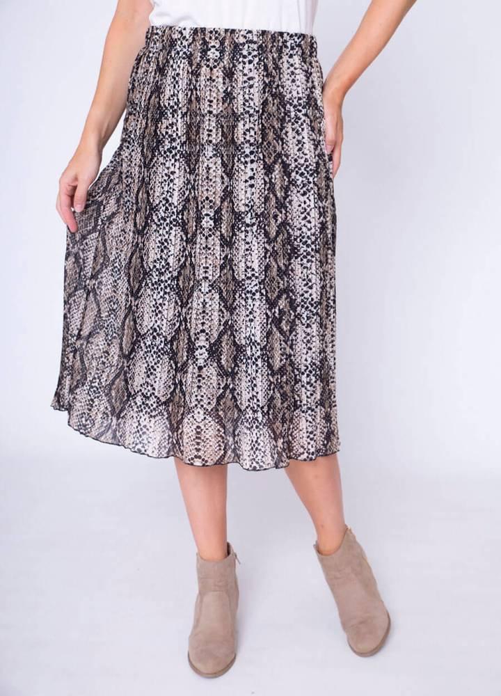 Snake Print Pleat Skirt in Beige
