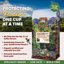 top 2% of coffee grown, sustainable practices, organic certified, third party tested free of mold