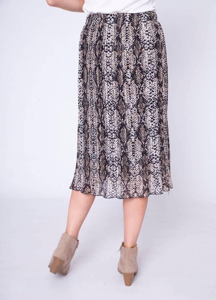 Snake Print Pleat Skirt in Beige