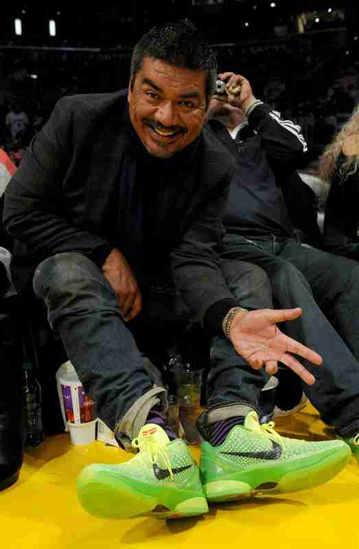 George Lopez wearing the original Nike Kobe 6 Grinch court side at the Staples Center in Los Angeles.