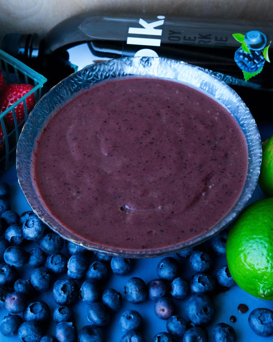 Berry Superfood Smoothie Bowl made with blk. Black & Blueberry