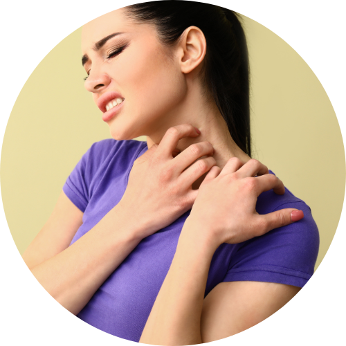 woman scratching her neck because it's aggravated