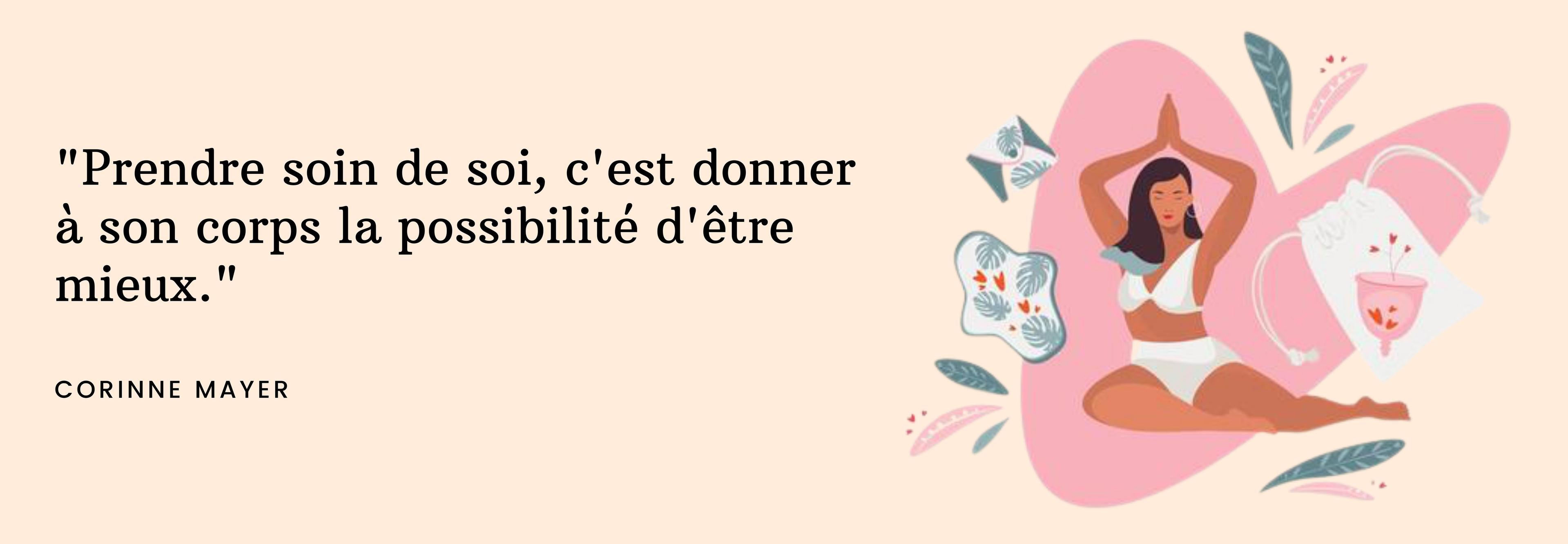 femme zen avec des serviettes hygiéniques lavables et une cup menstruelle