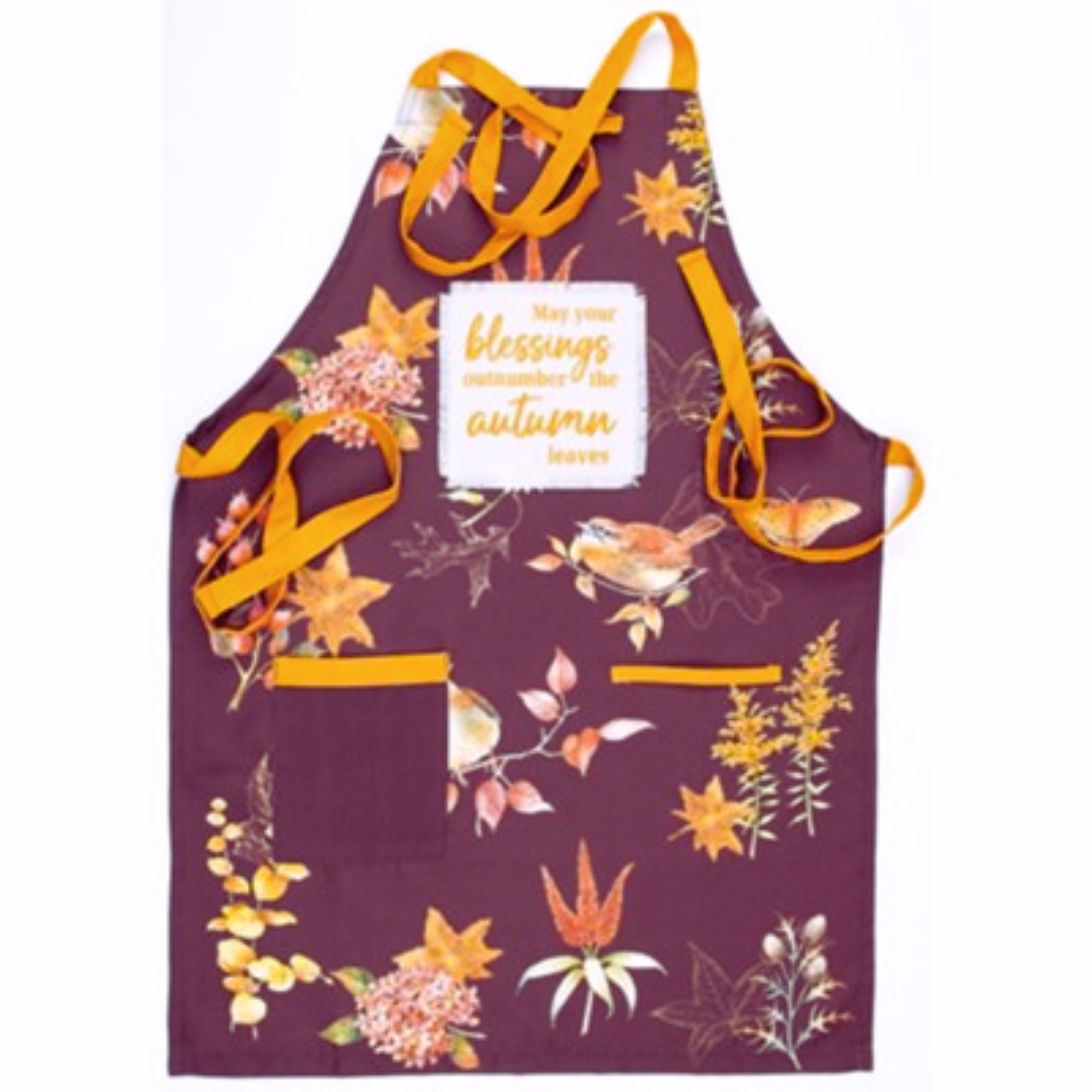 autumn blessing brown apron: May your blessings outnumber the autumn leaves