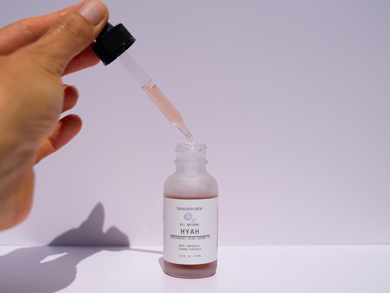 hyah serum being dispensed from the dropper