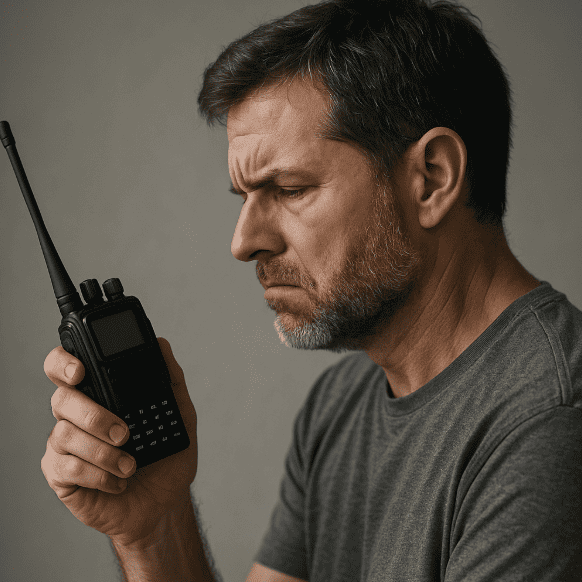 Furstrated guy holding a radio