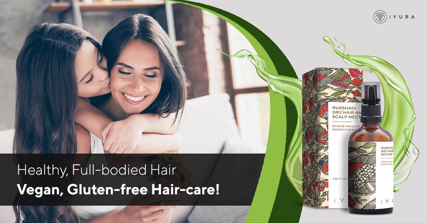 Mother & Daughter with beautiful hair. the text says Healthy, Full-Bodied Hair. Vegan, Gluten-free Haircare!
