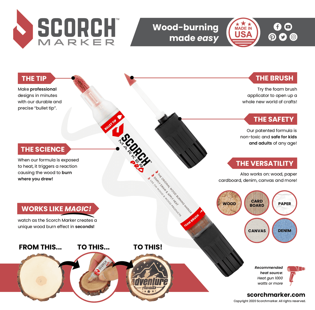 Scorch Marker Woodburning Pen Tool with Foam Tip and Brush, Non-Toxic  Marker for Burning Wood, Chemical Wood Burner Set, Do-it-Yourself Kit for  Arts and Crafts