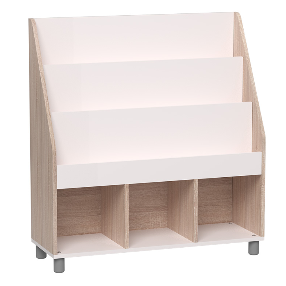 Beleduc Book Shelf with Storage, Book display, 6 compartments, Montessori furniture, classroom furniture, educational furniture, The Montessori Room, Toronto, Ontario, Canada.