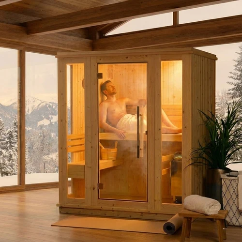 Indoor sauna integrated into a bright modern home wellness space