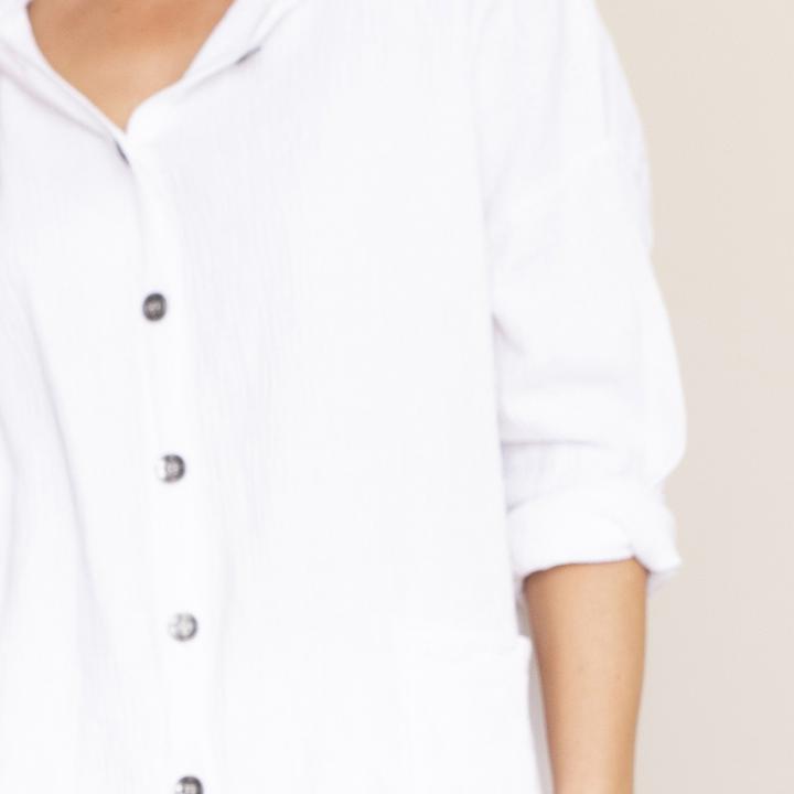 Crinkle Cotton Hoody Jacket (White)