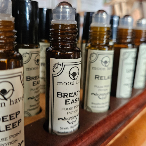 Moon Haven's Breathe Easy Pulse Point Potion on the shelf