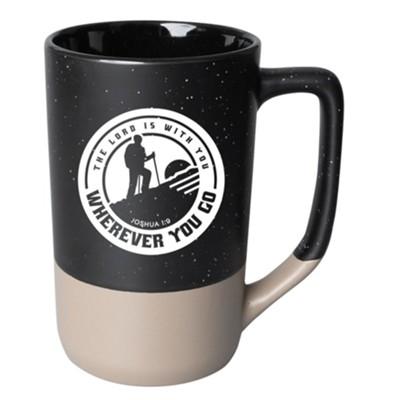 The Lord is with you wherever you go mug with image of hiker