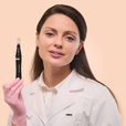 woman in a coat holding beautimate microneedle pen