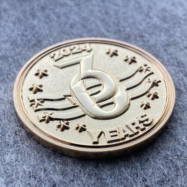 gold plated 3 years anniversary challenge coin