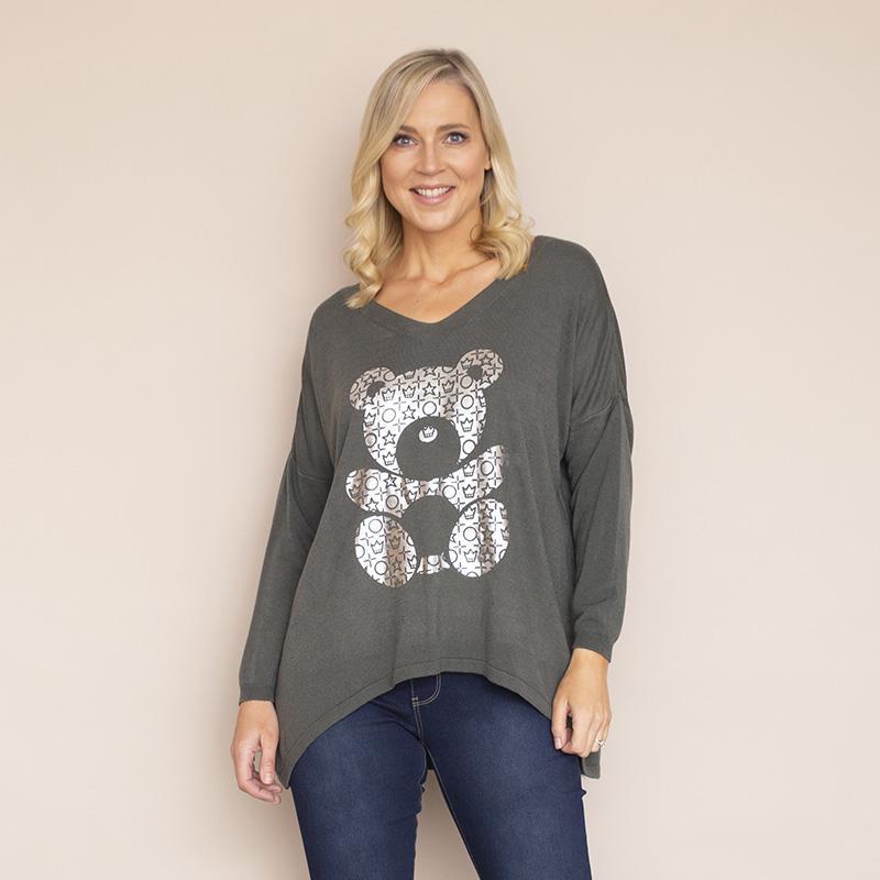Teddy V Neck (Khaki)