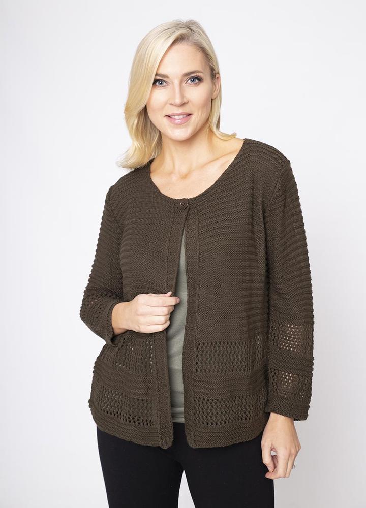 Front Open Knit Cardi in Khaki