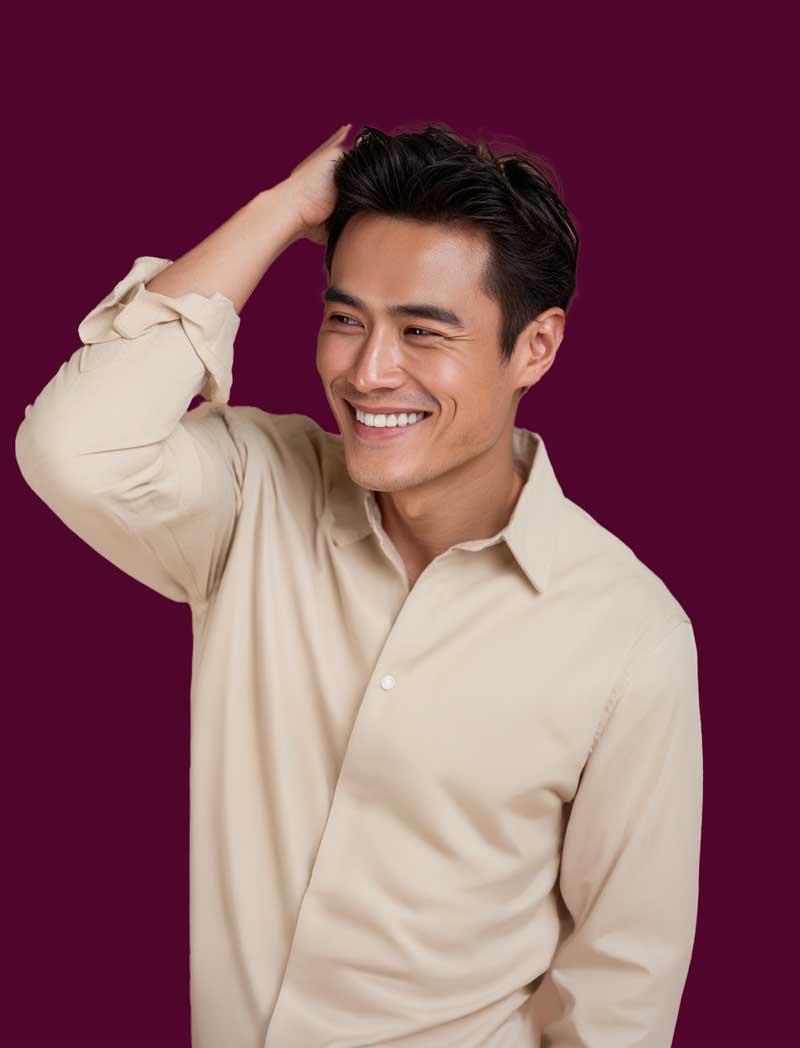 Man checking his thinning hair