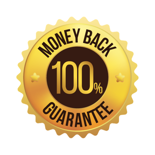 stamp that says 100% money-back guarantee