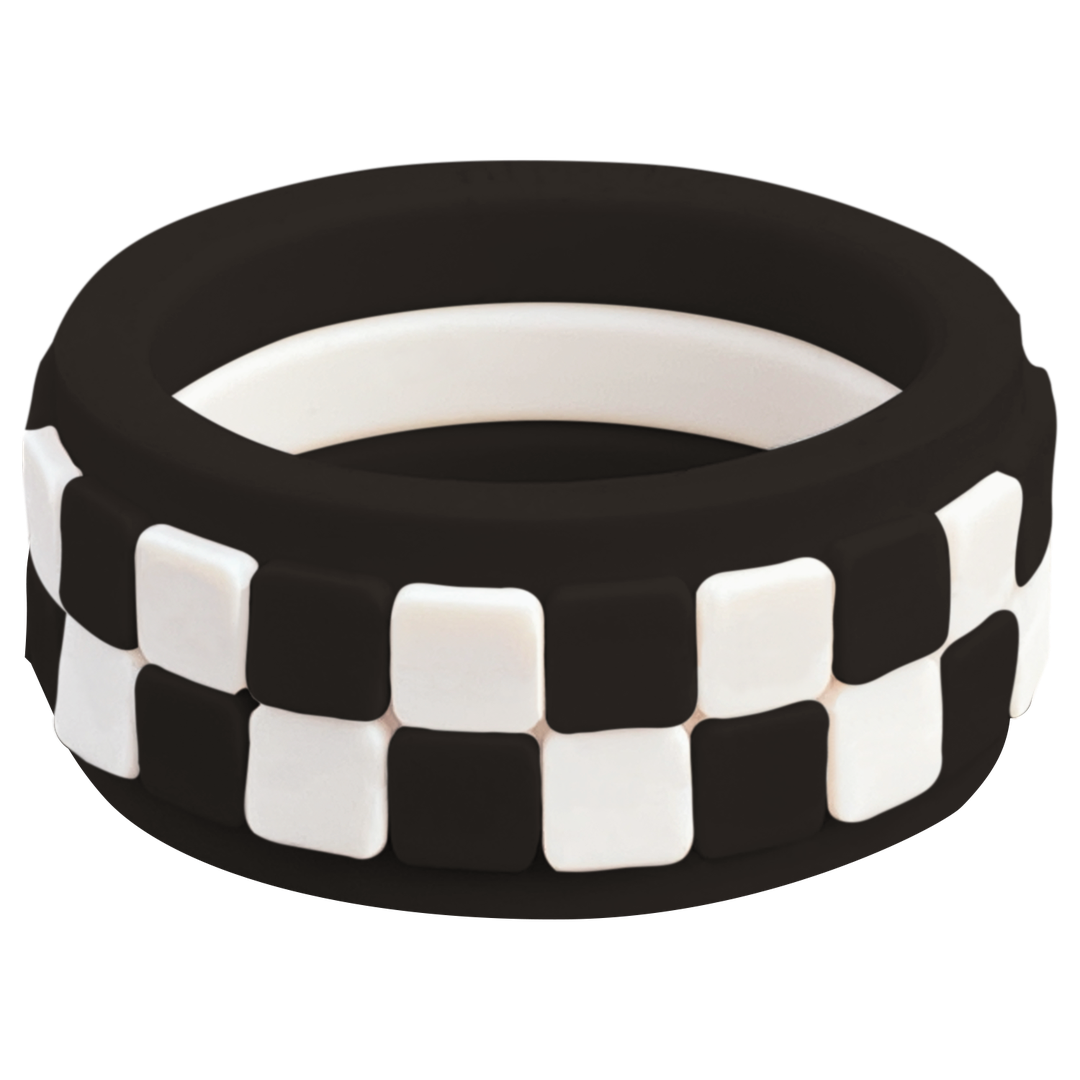 Geometric Checker Ivory Midnight Set Silicone Ring