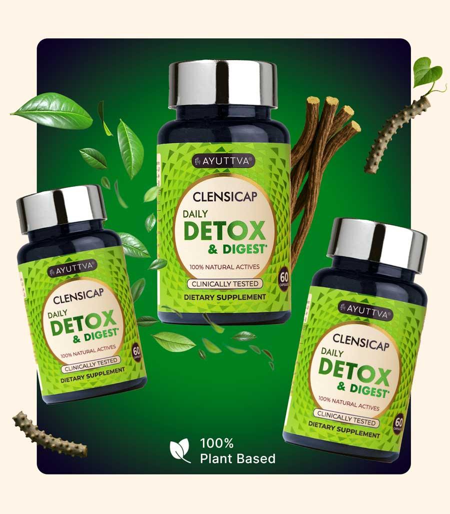 Clensicap bottles with green background