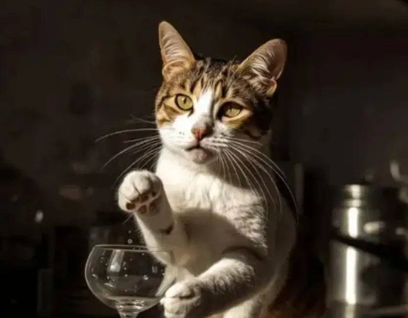 a dog trying to knock a glass over
