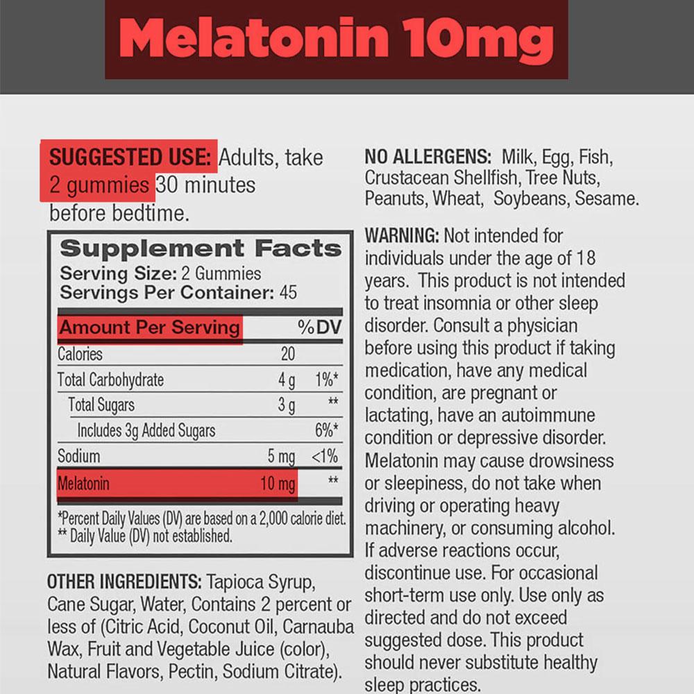 Nutritional fact of leading melatonin infused gummies