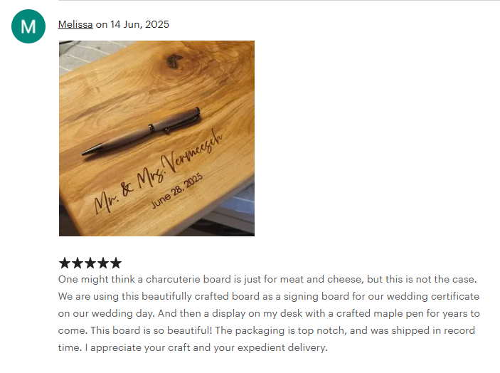 wedding signing board made from our maple live edge charcuterie boards