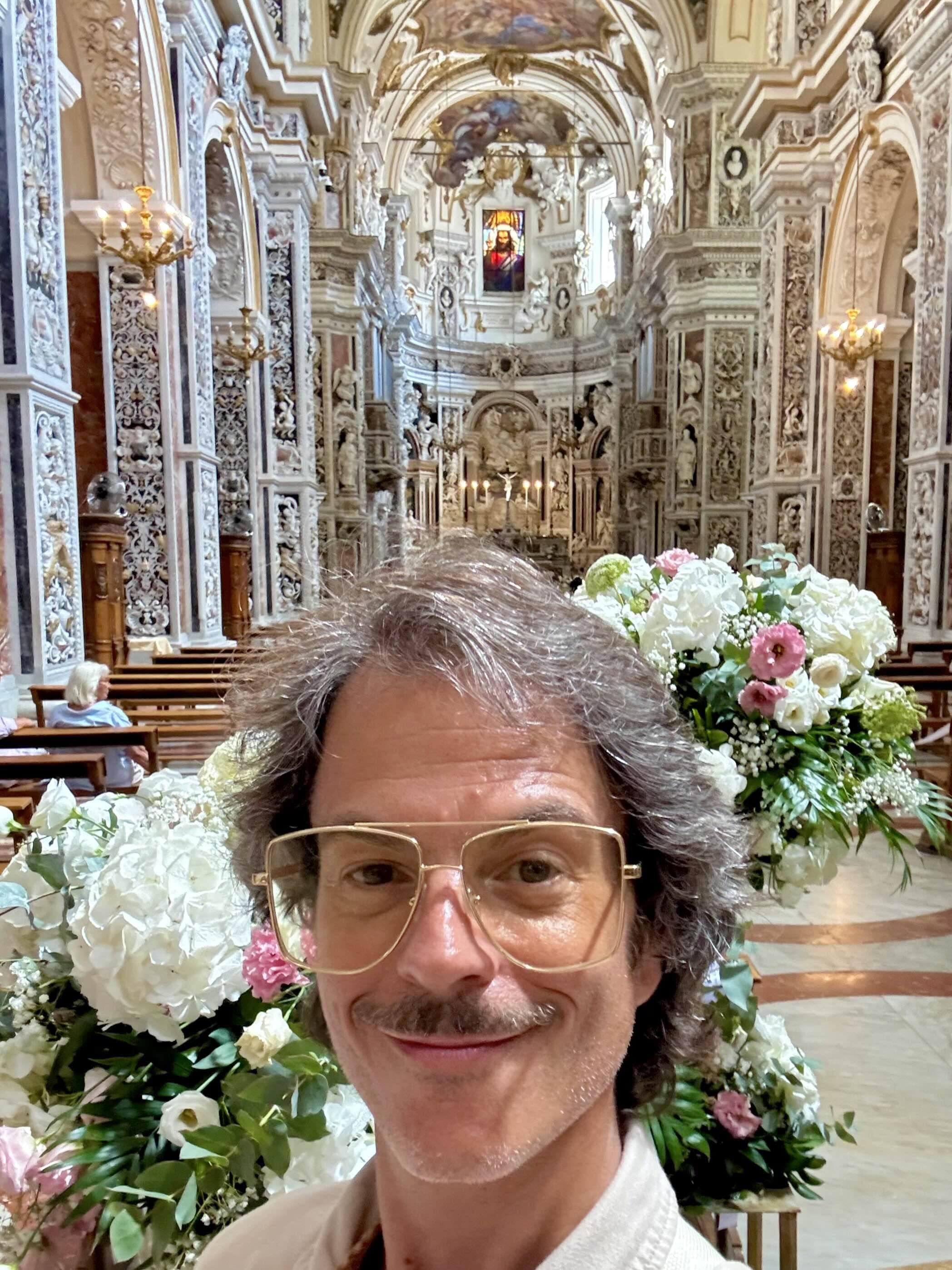 Joseph Quartana inside the Chiesa del Gesu cathedral in Palermo, Italy