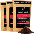 Three 12oz bags of Lone Wolf Coffee’s Lonestar Medium-Dark Roast Coarse Ground coffee bag product photo