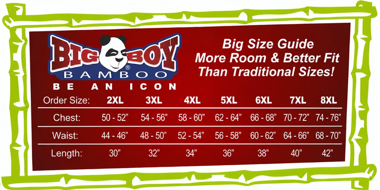 Big Boy Bamboo Big Guy Size and Fit Chart