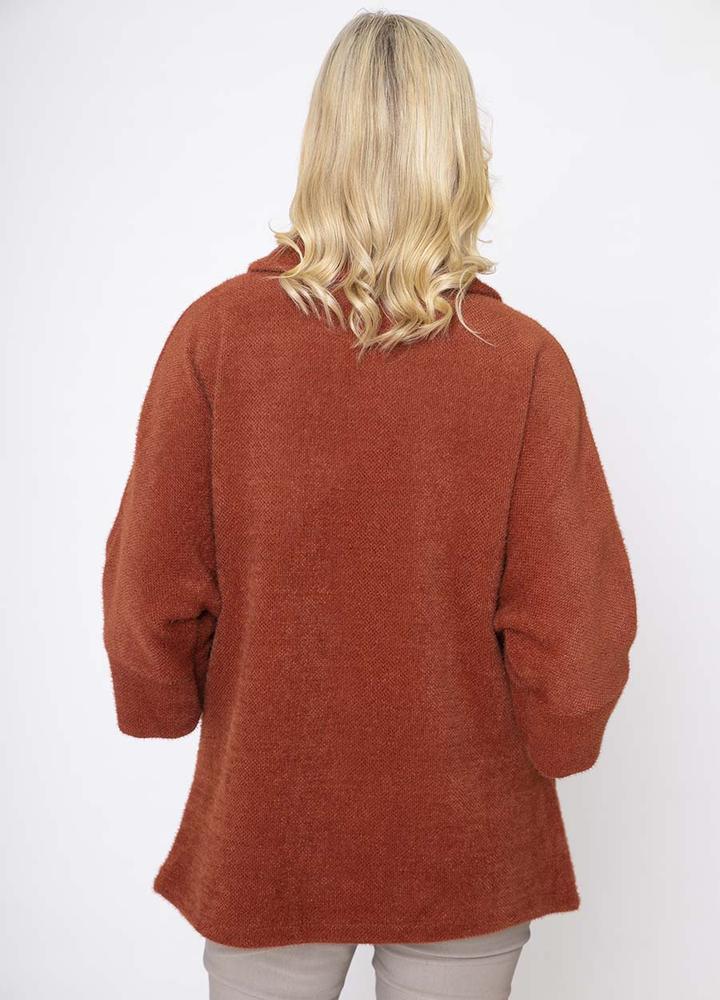 Round Neck 3/4 Sleeve Coat/Cardi in Rust
