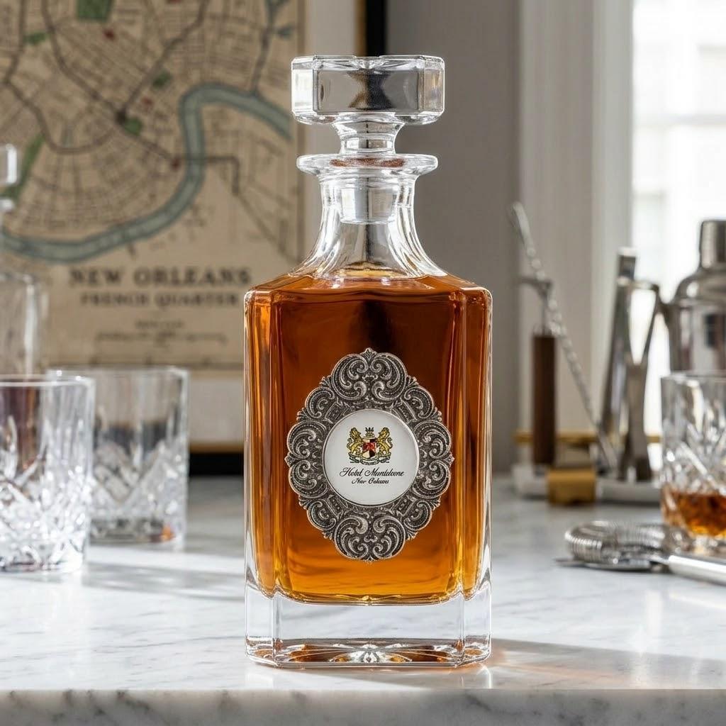 Custom Decanter with Silver Medallion and Logo