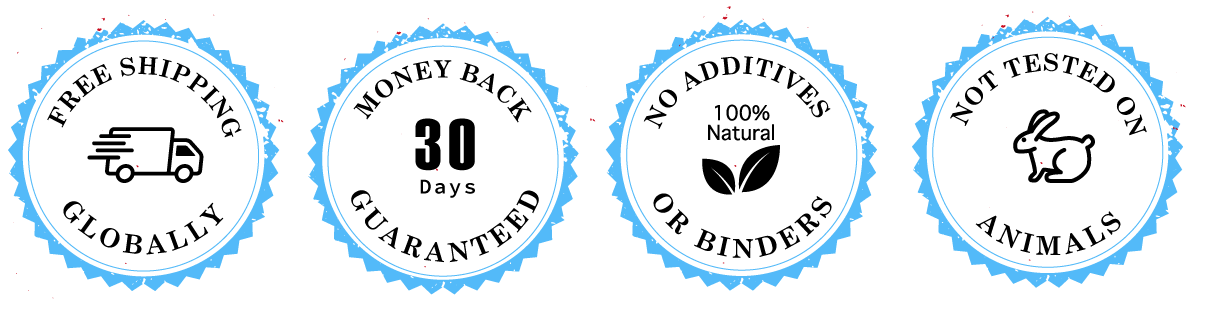 FREE SHIPPING 30 DAYS MONEY BACK GUARANTEED NO ADDITIVES OR BINDERS 100% NATURAL NOT TESTED ON ANIMALS