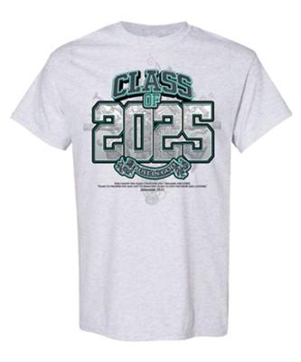white T0ship with Class of 2025 and Jer 29:11 on front