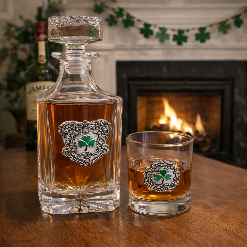 Irish Shamrock Decanter and Bourbon Glass
