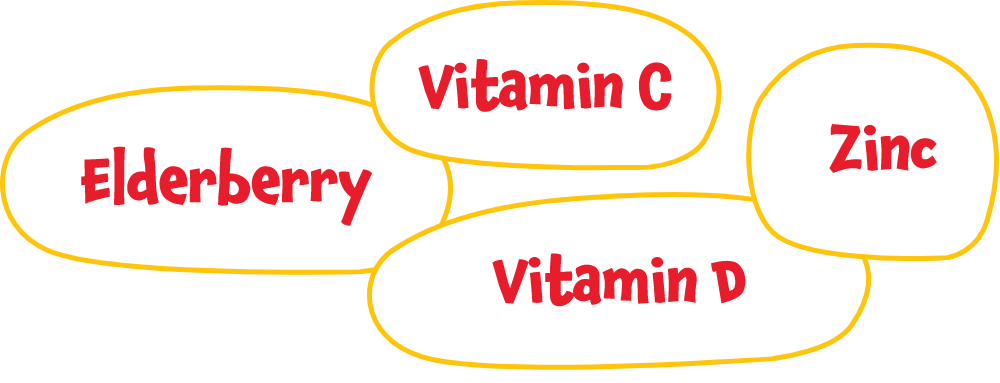 Elderberry, Vitamin C, Vitamin D, Zinc