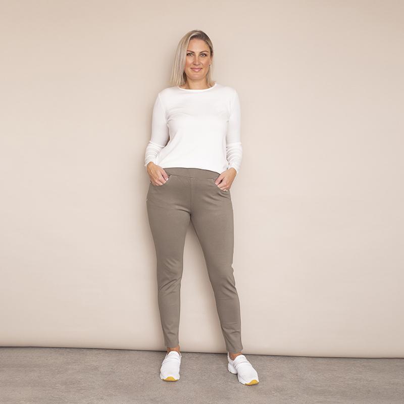 Ann Stretch Waist Trousers - Plus Size (Khaki-Light)