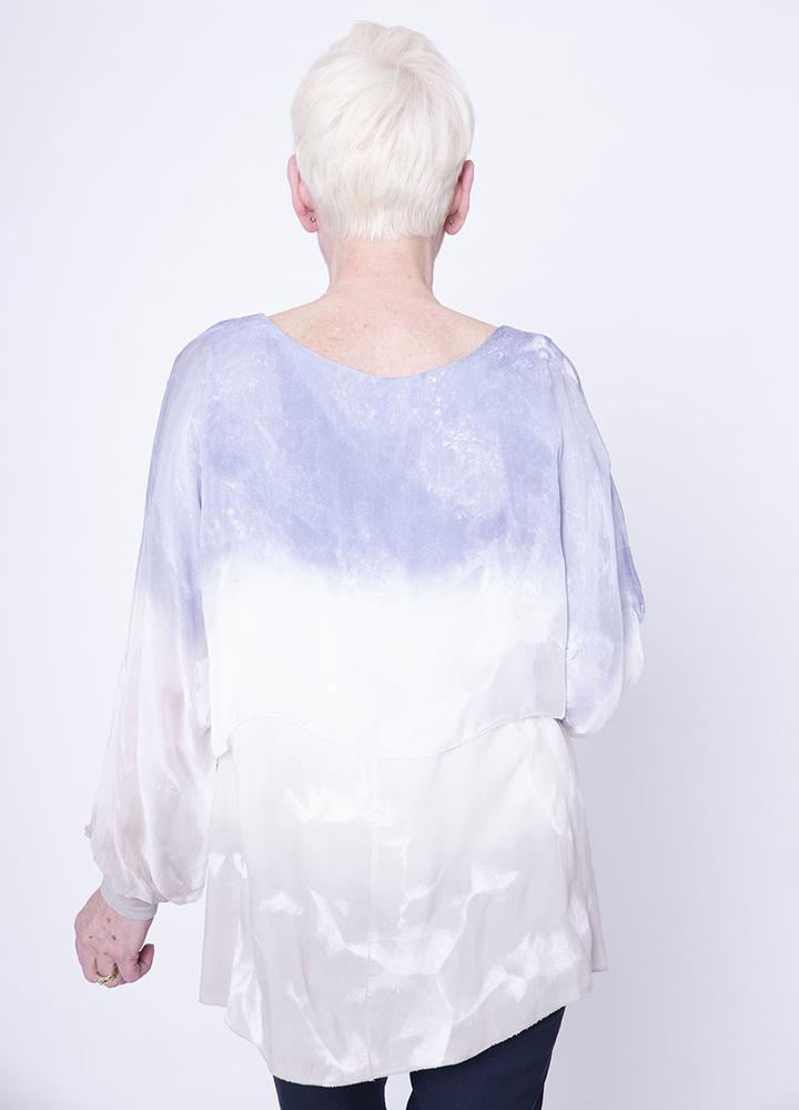 Layered Silk Print Top Blue