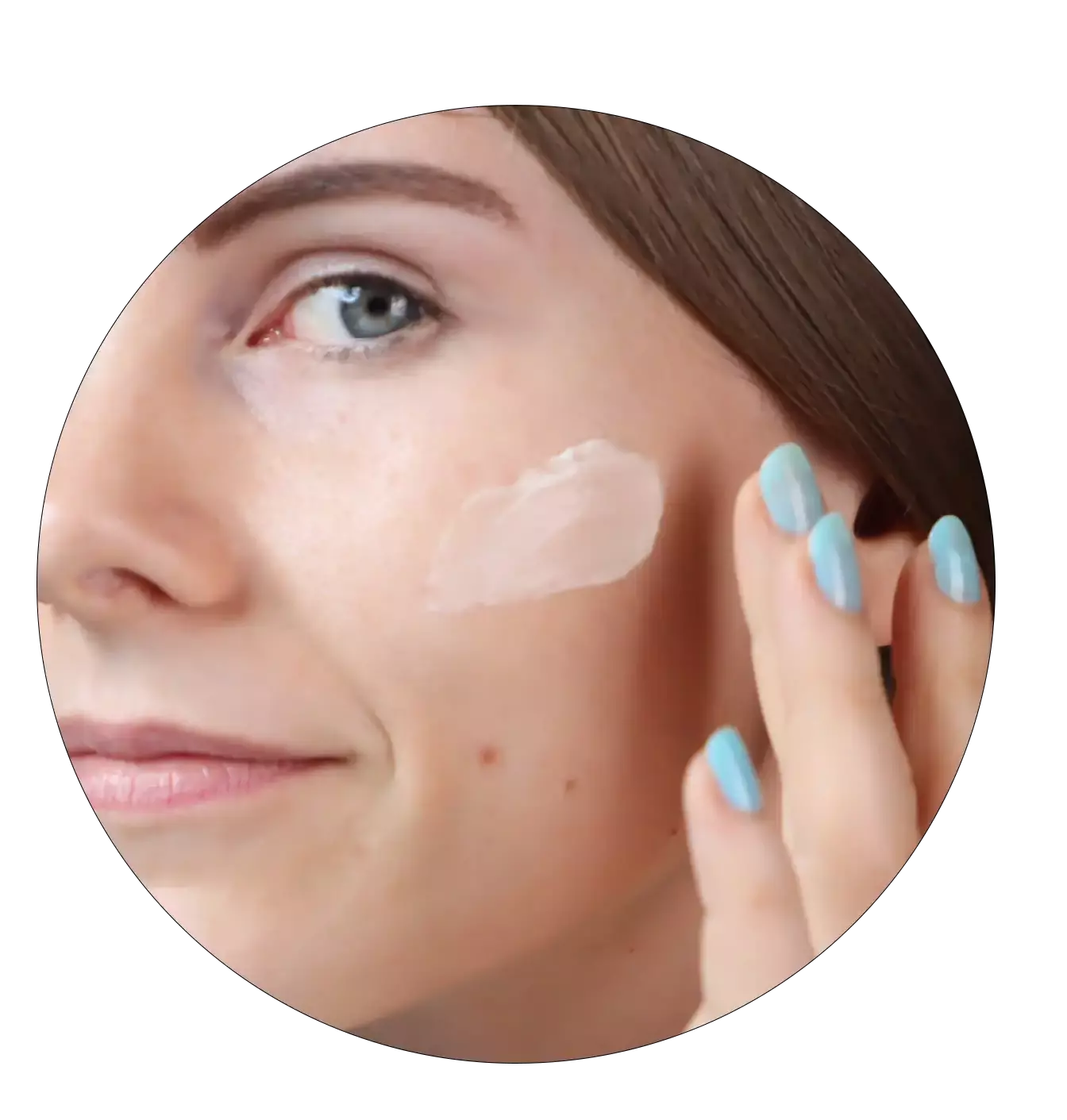 Image of a woman applying cerabuild cream to her cheek