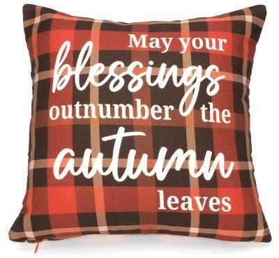 red plaid pillow: May your blessings outnumber the autumn leaves